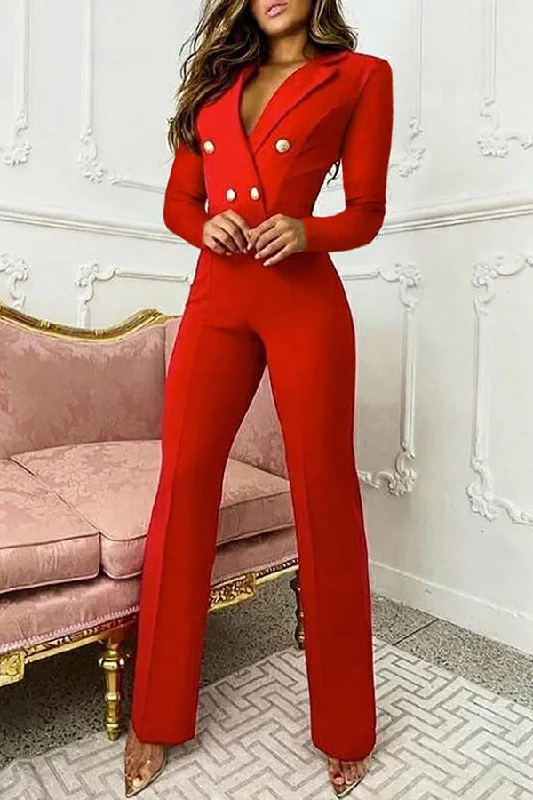 Solid Color Commuting Notched Lapel Jumpsuit Fashion Forward Femininity