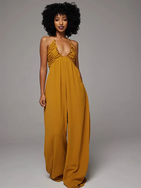 Halter Wide-Leg Jumpsuit Odd Size Clearance Sale