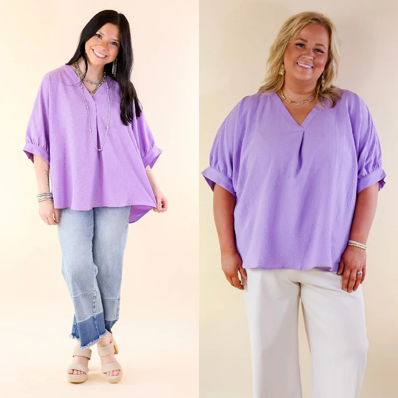 Chic and Charming V Neck Poncho Top with 3/4 Sleeves in Lavender Purple The Latest Trends