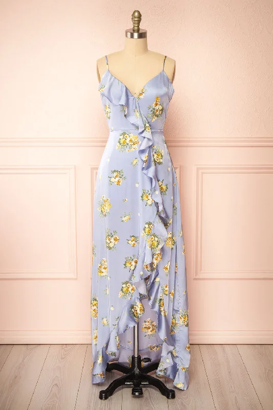 Yzila | Floral Blue Maxi Dress w/ Ruffles Seasonal Sale