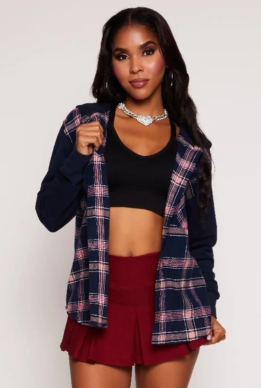 Plaid Button Front Hooded Shirt Classic Charm