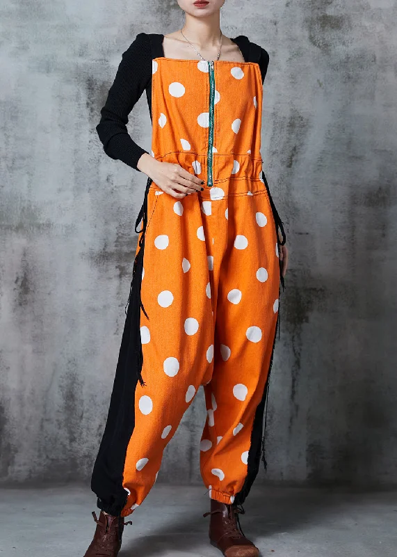 Chic Orange Zip Up Patchwork Cotton Jumpsuits Summer Wardrobe Upgrade