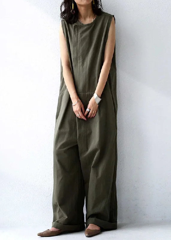 French Tea Green Patchwork Cotton Wide Leg Jumpsuit Summer Effortless Style, Endless Impact