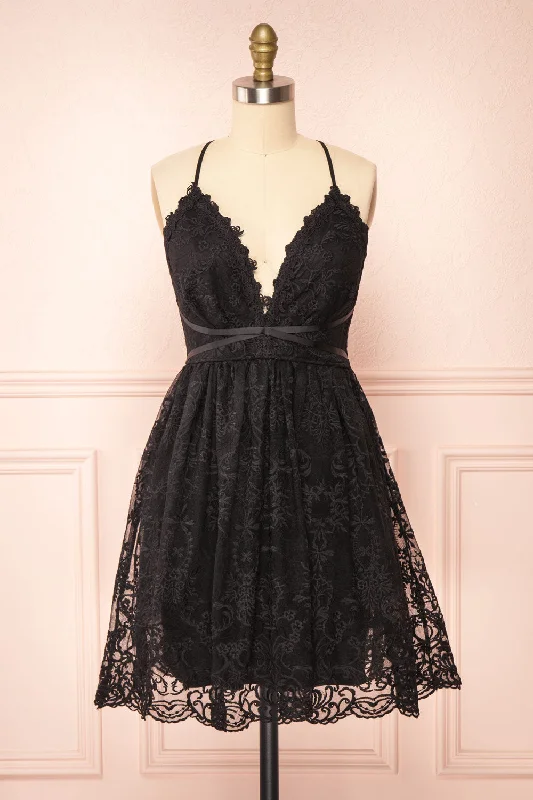 Sofie Black | Short Embroidered Dress w/ V-neckline Seasonal Sale