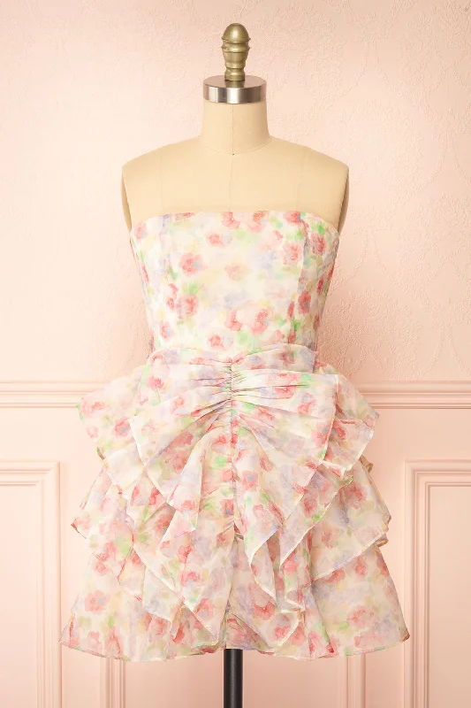 Mastuoka | Strapless Ruffled Short Dress Vintage Retro Party Wear