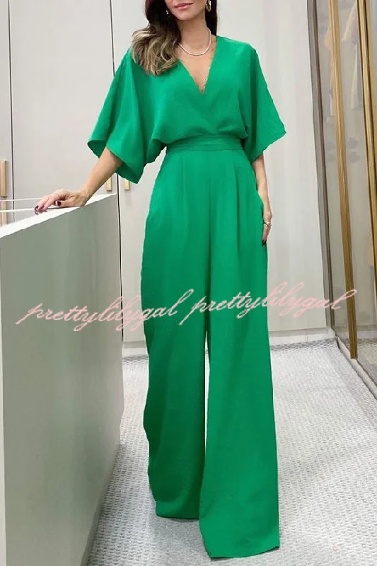 Esther Kimono Sleeve Elastic Waist Pocketed Wide Leg Jumpsuit Chic Trends For The Fashion Savvy