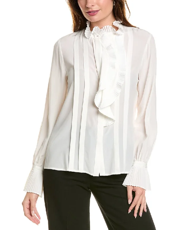 Elie Tahari Pleated Silk Shirt Stylish Savings