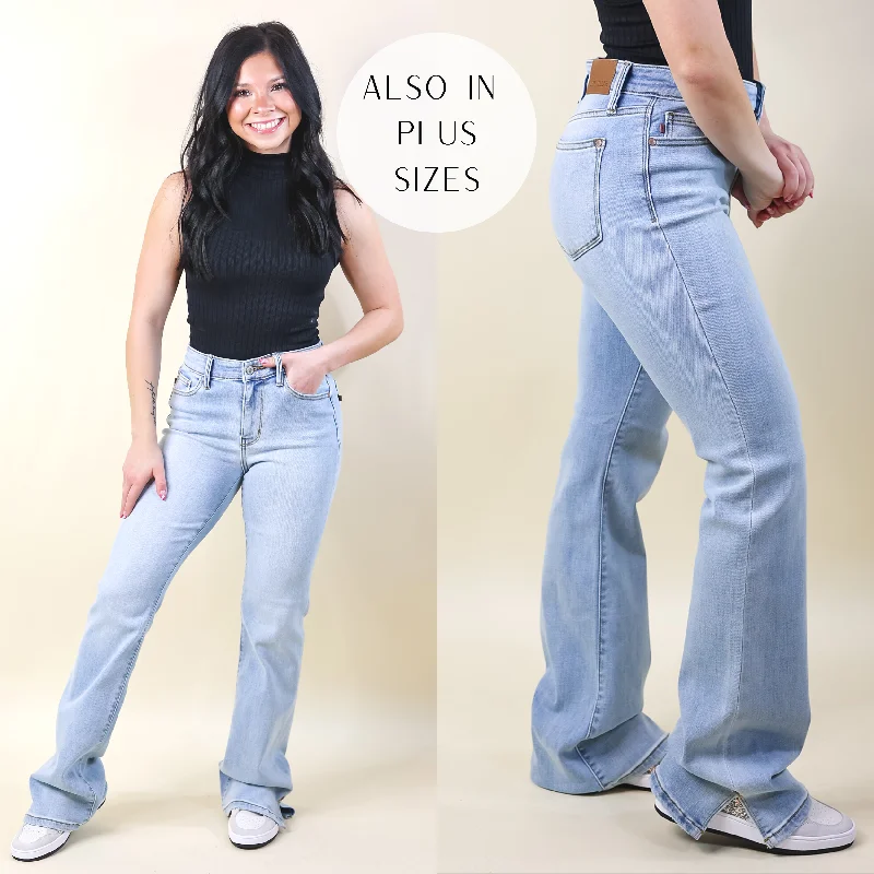 Judy Blue | Turn It Up Slit Hem Bootcut Jeans in Light Wash Limited Stock