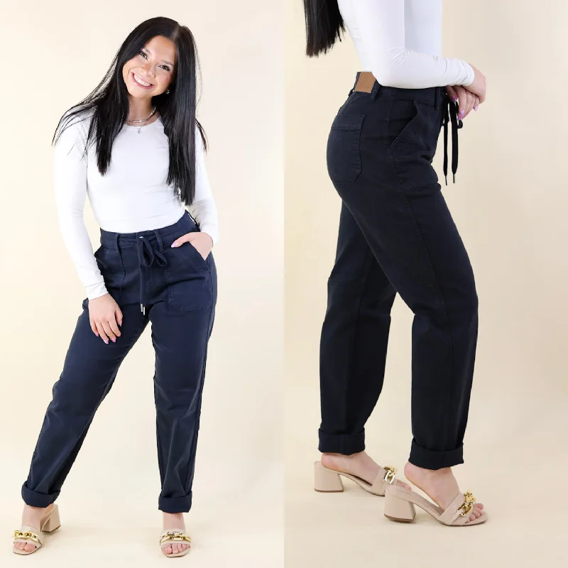 Judy Blue | Keep It A Secret Relaxed Pull on Jean Joggers in Navy Blue Everyday Glamour