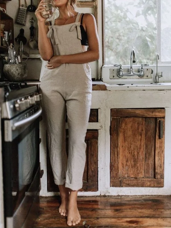 Linen Overalls Casual Jumpsuit with Pocket Quality Wear