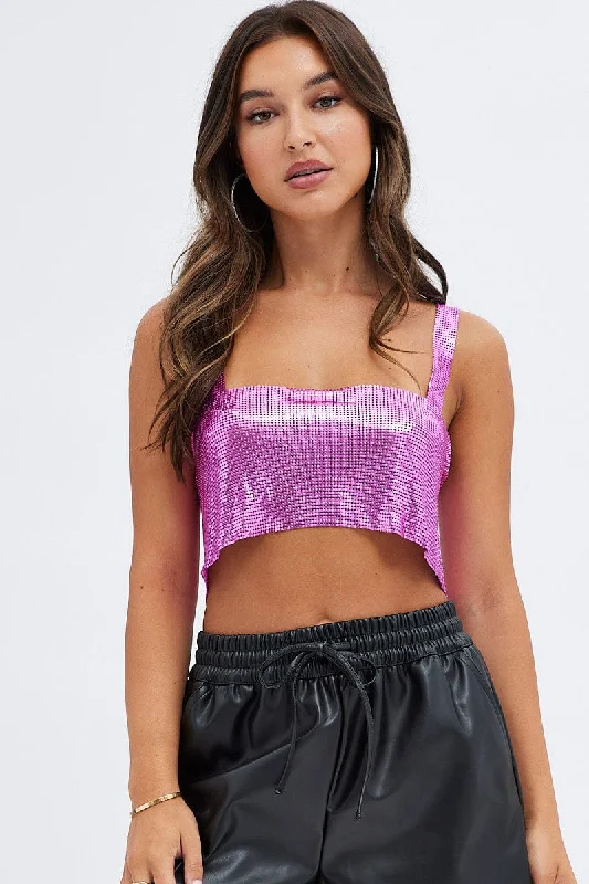 Pink Chainmail Top Party Evening Limited Stock, Big Sale