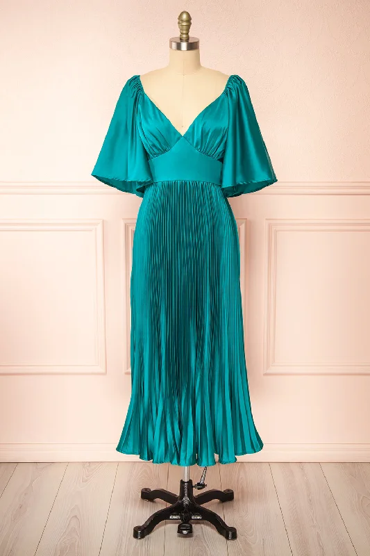 Elstree | Midi Pleated Teal Dress Fashion Frontiers