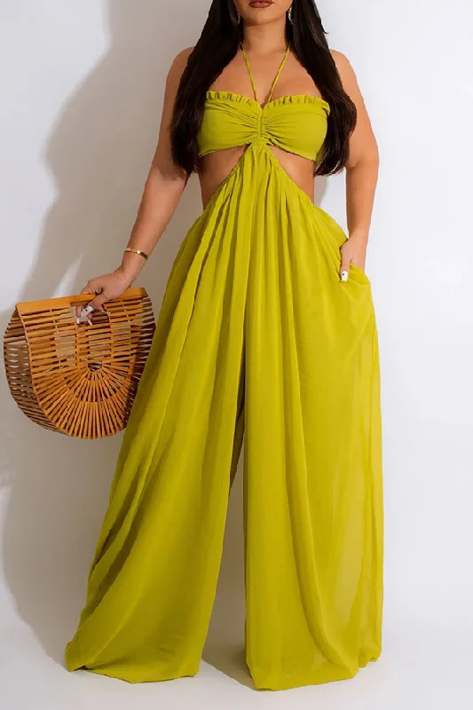 Solid Color Rocking Open Back Wide Leg Jumpsuit Fashion Sale