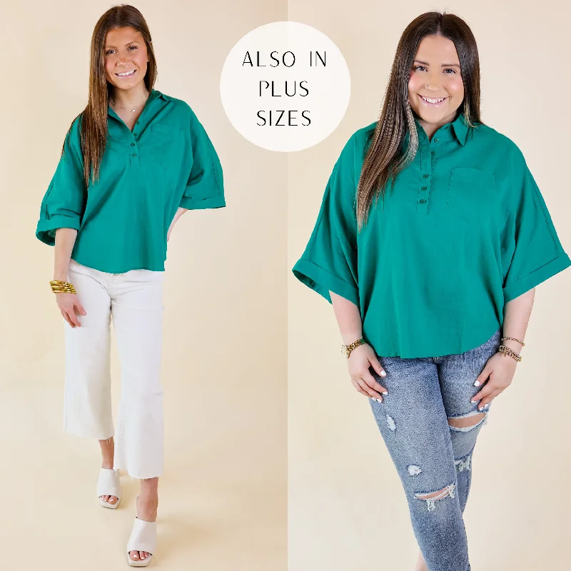 Sweet Surprise Half Button Up Poncho Top with Collared Neckline in Teal Green New Styles Just In