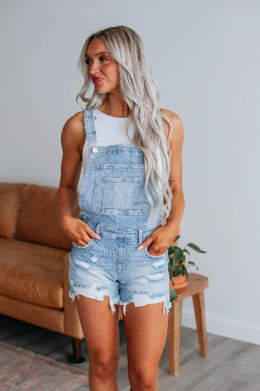 Gemini Risen Short Overalls - Light Wash Hot Trends