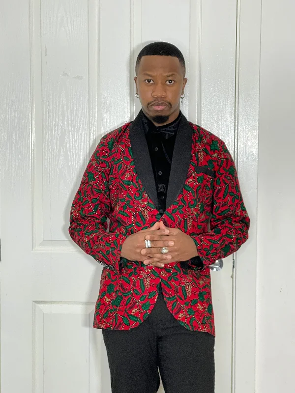 Henry Ankara Men Blazer | Red Multicolor African Print Limited Time Special Offer