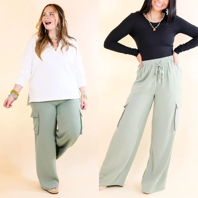 Sunday Stroll Wide Leg Cargo Pant in Sage Green Trend Alert