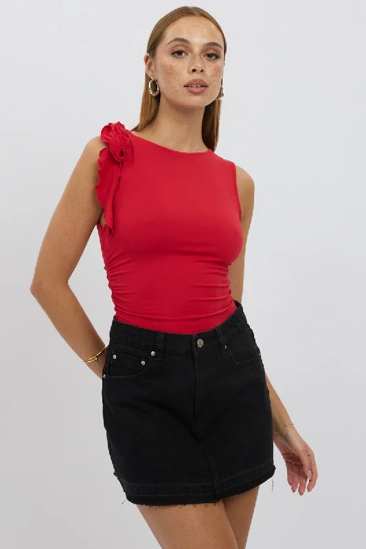 Red Ruffle Top Supersoft Classic Women's Fashion