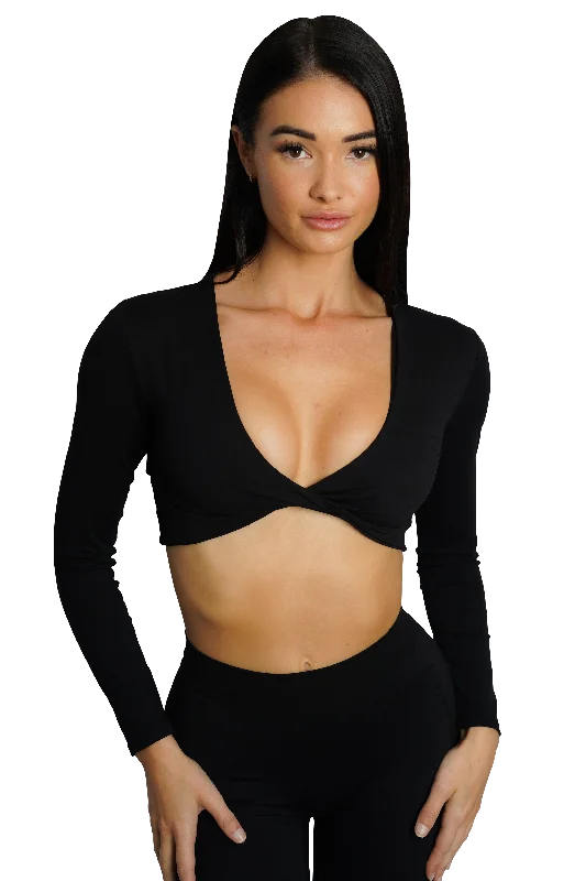 SCULPT LONG SLEEVE TWIST TOP - BLACK Stylish Savings