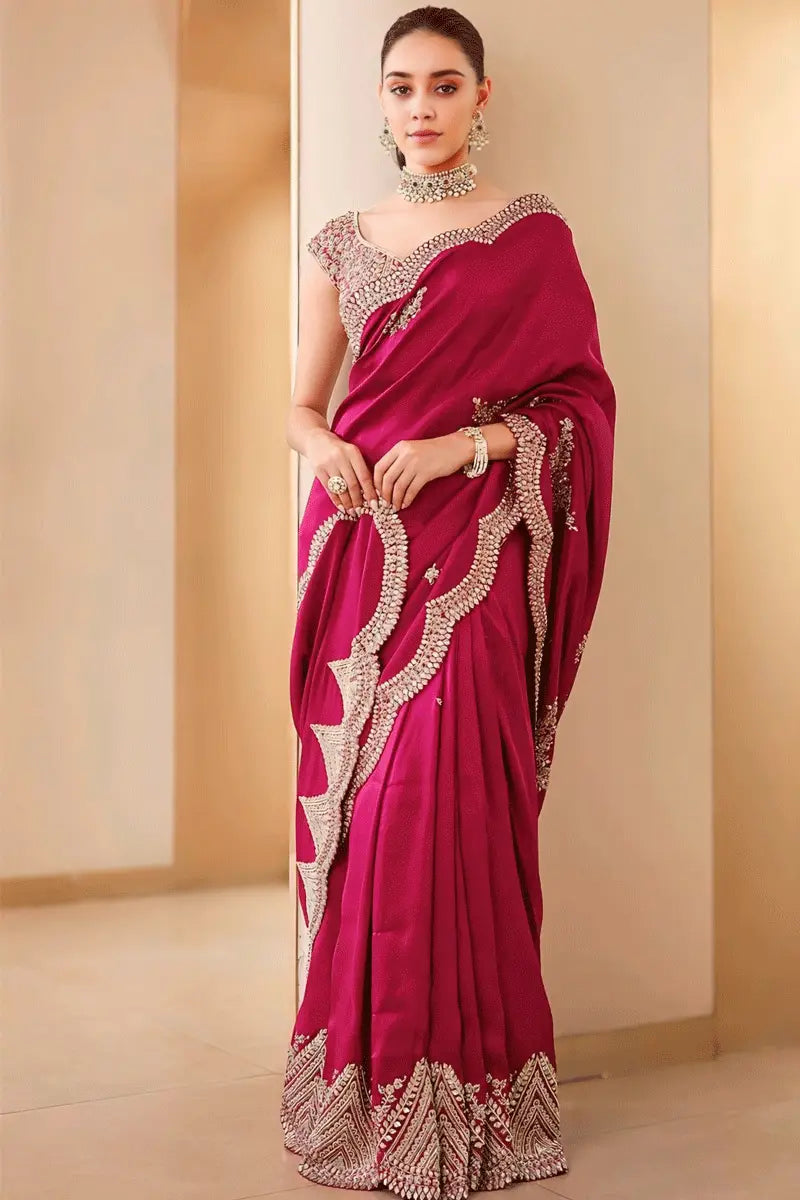 Red Special Silk Saree For Karwa Chauth Look Exquisite Women's Wear Sale