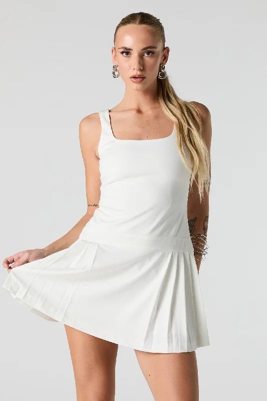 Square Neck Pleated Mini Dress Fashion-Forward