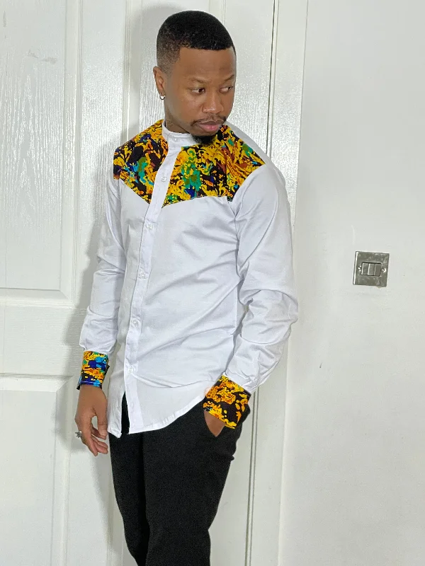 Harry Mixed Print Men Shirt | Yellow African Print Flash Sale, Don't Miss