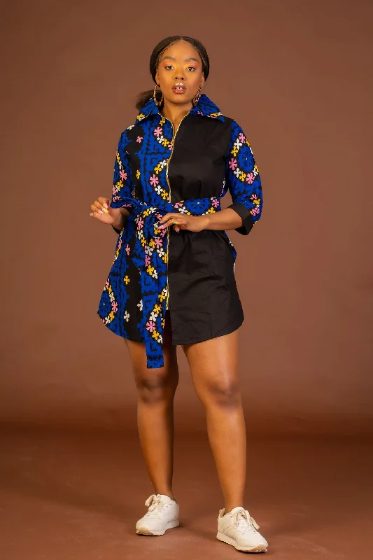 Jenna Ankara Short Shirt Dress | Blue and Pink African Print Flash Sale Fever