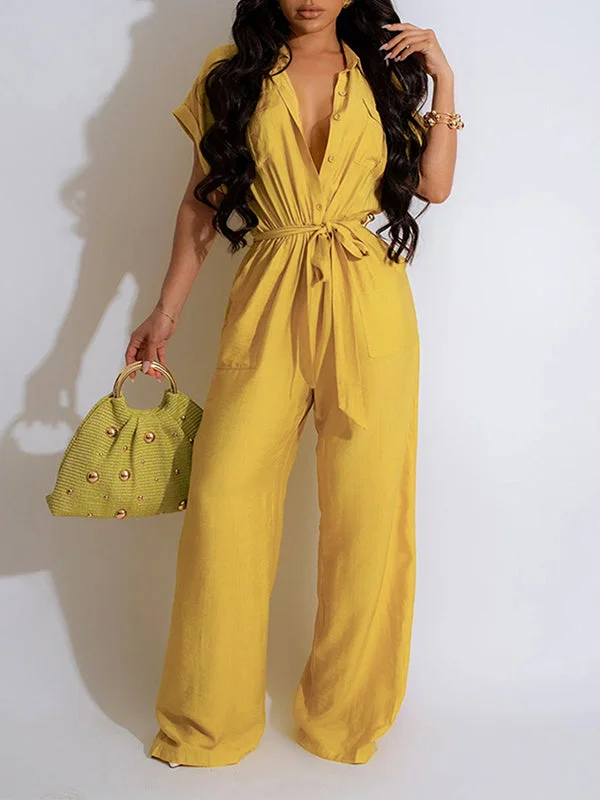 Button-Front Tied Jumpsuit Trendy Fashion Sale