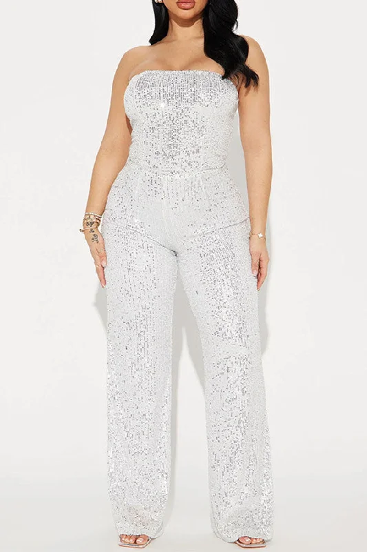 Sequin Solid Color Hot Bodycon Bandeau Jumpsuit Effortless Comfort