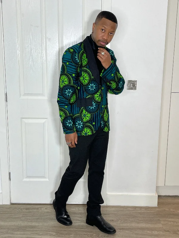 Perry Men Blazer | Green Multicolor African Print Limited Time Offers