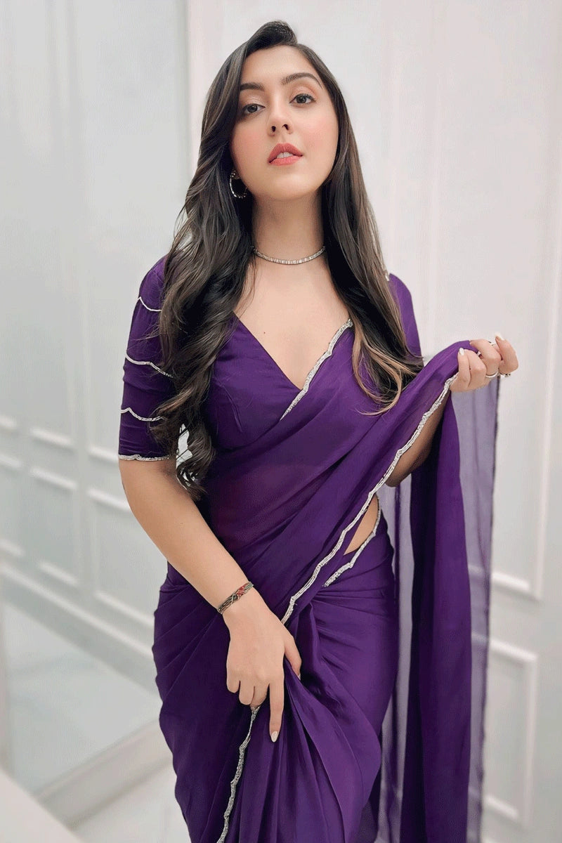 Dark Purple Saree For Farewell Party At Anaya Designer Studio Flash Sale