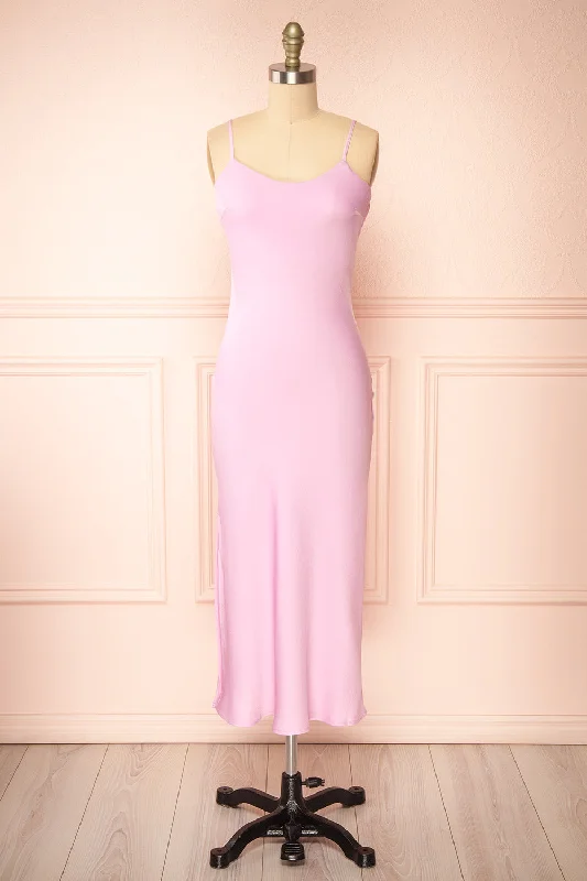 Rebby Pink | Silky Fitted Midi Dress Hot Trends