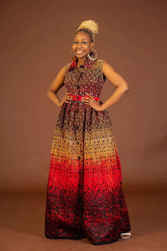 Awah Ankara Maxi Dress | Red and Yellow African Print Style Revolution