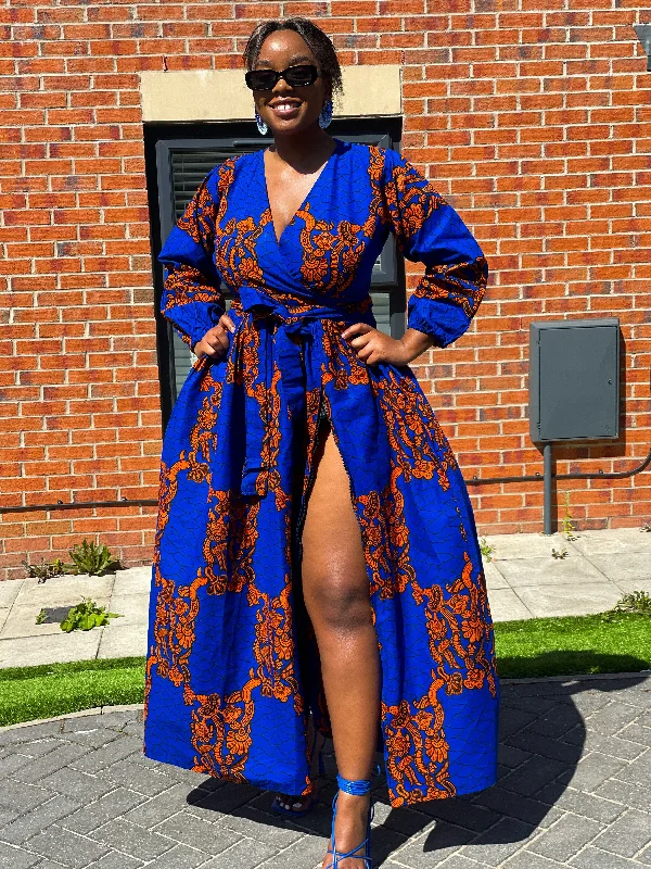 Bekky Ankara Maxi Dress | Blue and Orange African Print New In This Season