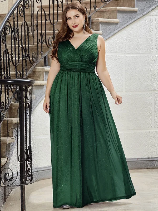 Joyce | Double V Neck Maxi Long Plus Size Sparkly Evening Dresses for Party Effortless Style, Endless Impact