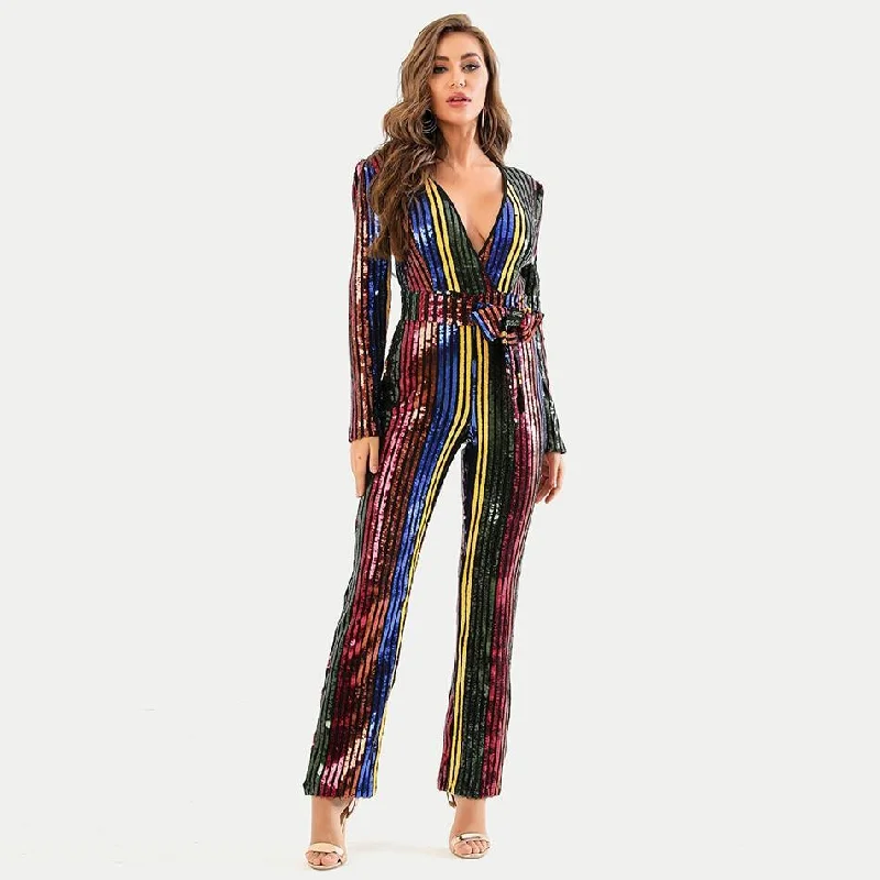 V-Neck Sequins Party Jumpsuits For Women Unleash Your Fashion