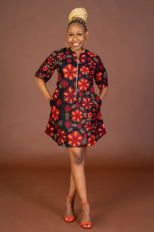 Janie Ankara Shirt Dress | Black and Red African Print Huge Discounts This Week