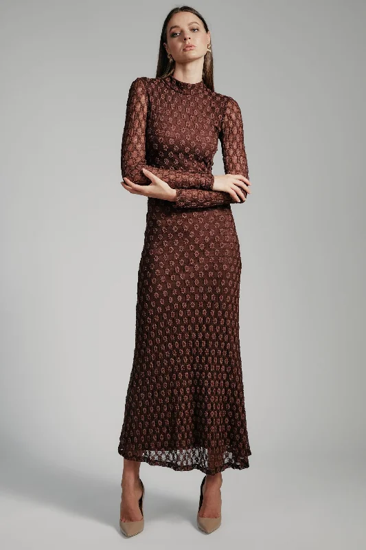 Ola Long Sleeve Midi Dress - Chocolate Flowing Silhouette