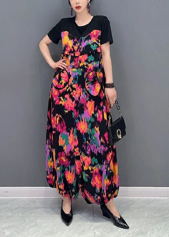 DIY Black Oversized Tie Dye Pockets Jumpsuit Summer Hot Picks