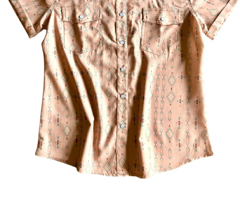 Women's Las Cruces Pearl Snap Shirt In Tan Vibrant Prints