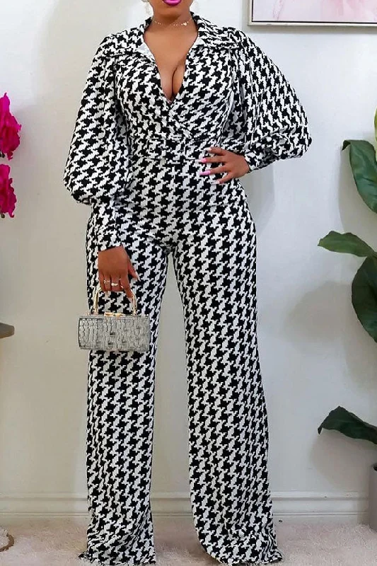 Houndstooth Lapel Classic Jumpsuit Unbeatable Prices