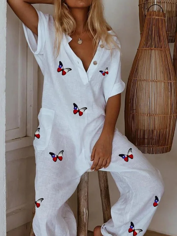 Women's Fashion Butterfly Print Casual Jumpsuit Exclusive Discount