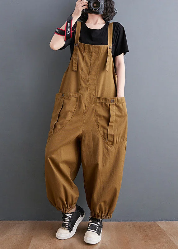 Casual Yellow Slash Neck Patchwork Pockets Harem Jumpsuit Fall Chic Sophistication