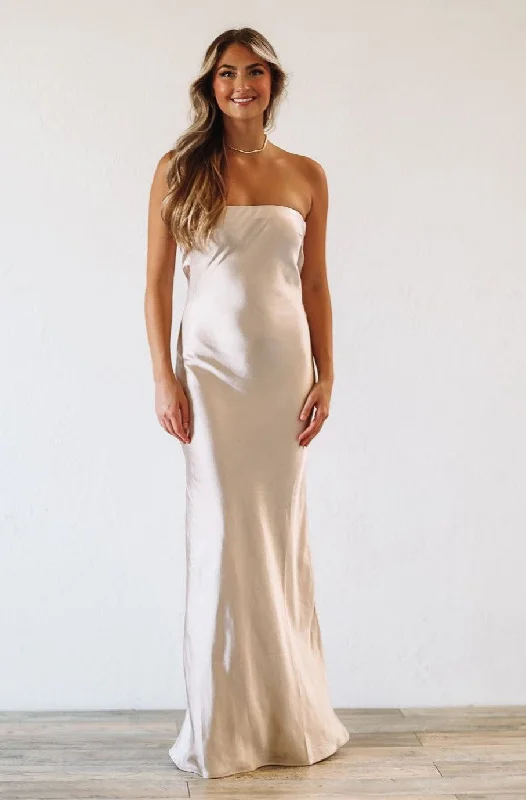 Satin Dreams Maxi Dress - Champagne Step Ahead, Lead The Trend