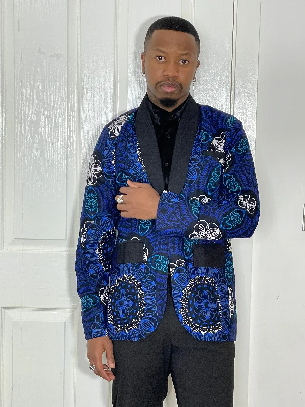 Parker Ankara Men Blazer | Blue Multicolor African Print Stylish Savings