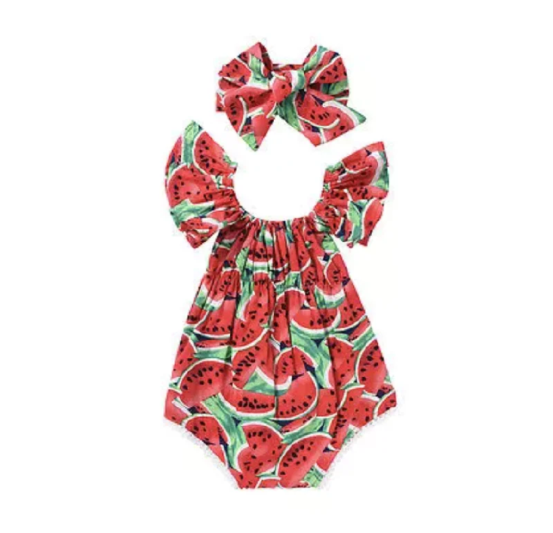 WATERMELON Red Romper with Headband Vibrant Femme Fashion