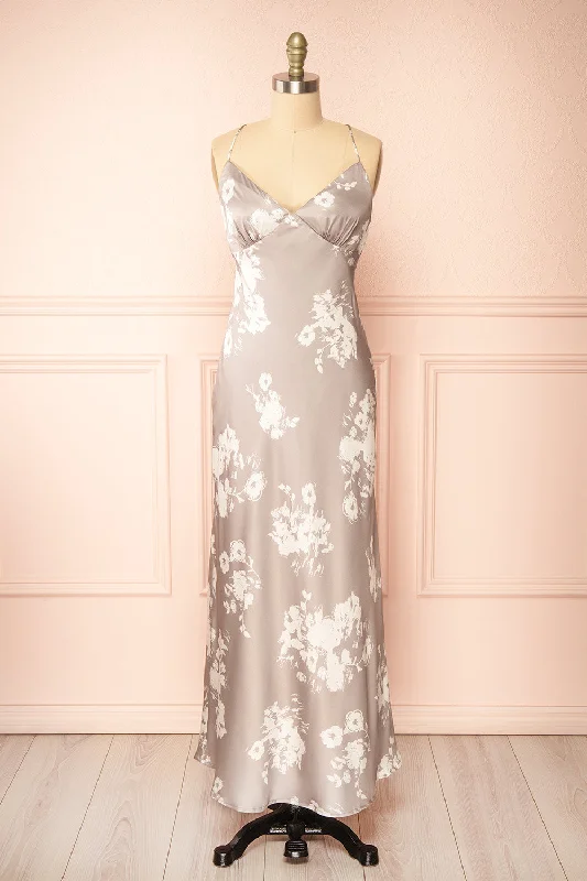 Quovadine | Floral Satin Dress w/ Open-Back Day To Night Styles