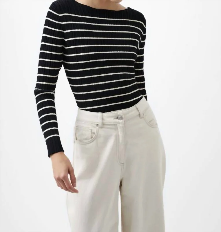 Stripe Crinkle Knit Top In Black/cream Stripe Limited - Time Bundle