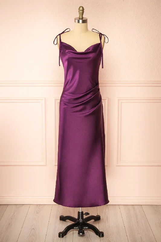 Elyse Purple | Cowl Neck Midi Dress Vintage Charm