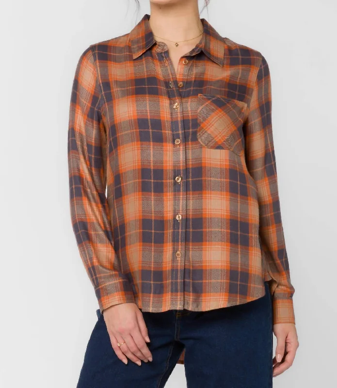 Bennett Top In Copper Grey Plaid Minimalist Chic